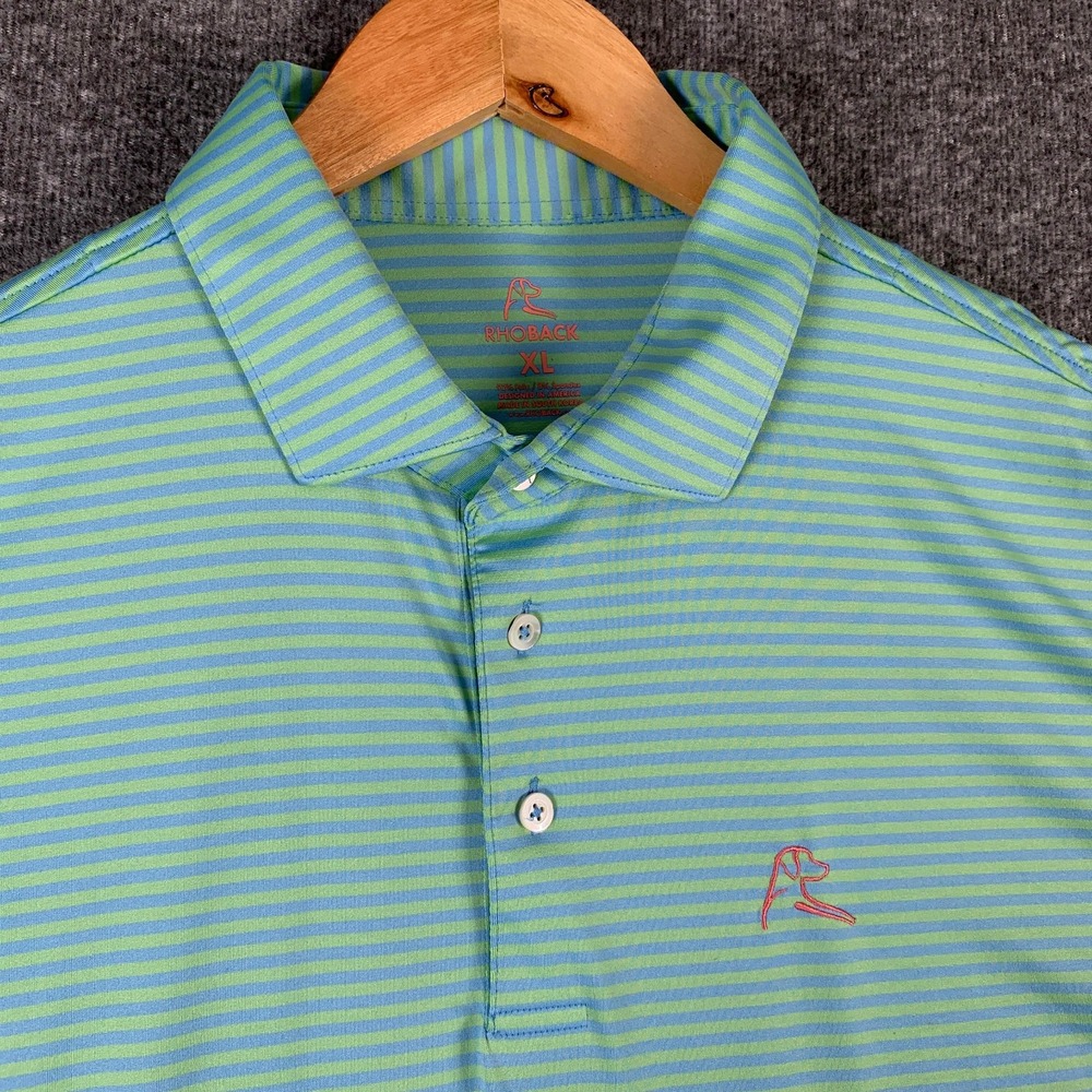 Rhoback Polo Men Extra Large Striped Green Performance Golf Preppy Modern